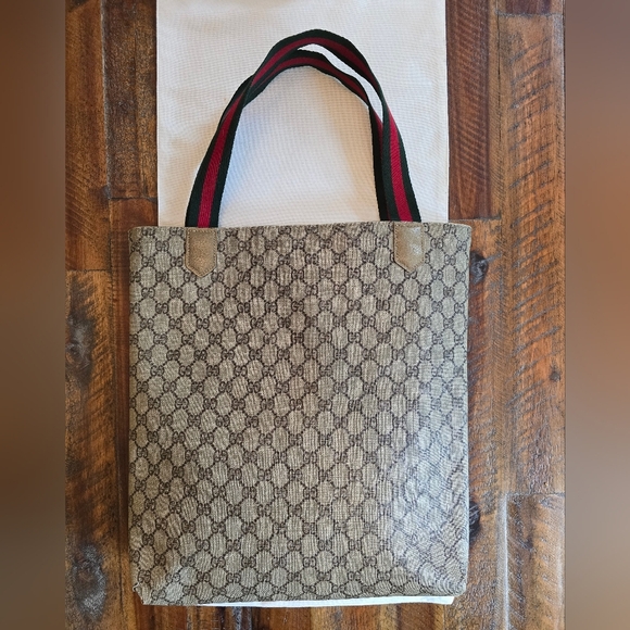 GUCCI Authentic Web Sherry Line GG Shoulder Tote Bag PVC Leather Monogram - Picture 13 of 16